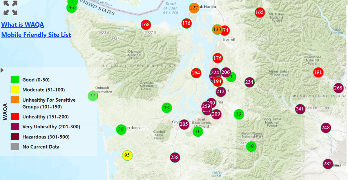 Air quality index for Thursday morning