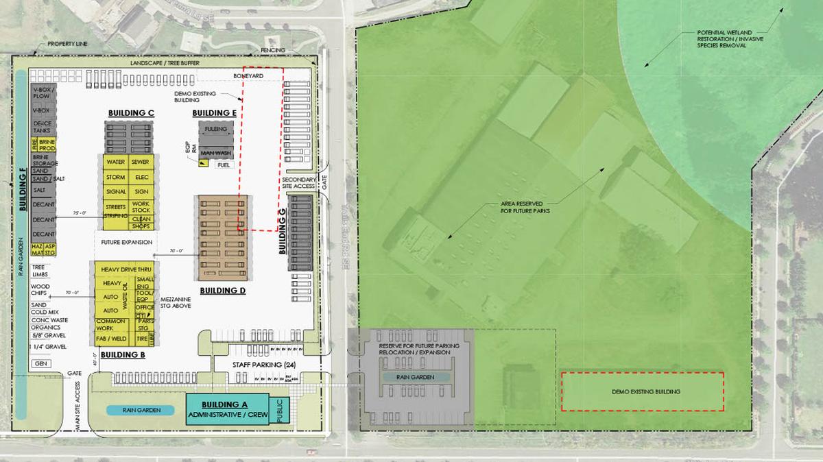 A rendering of the site plan for Tumwater’s new Operations & Maintenance facility. It will include a 15-acre neighborhood park. 