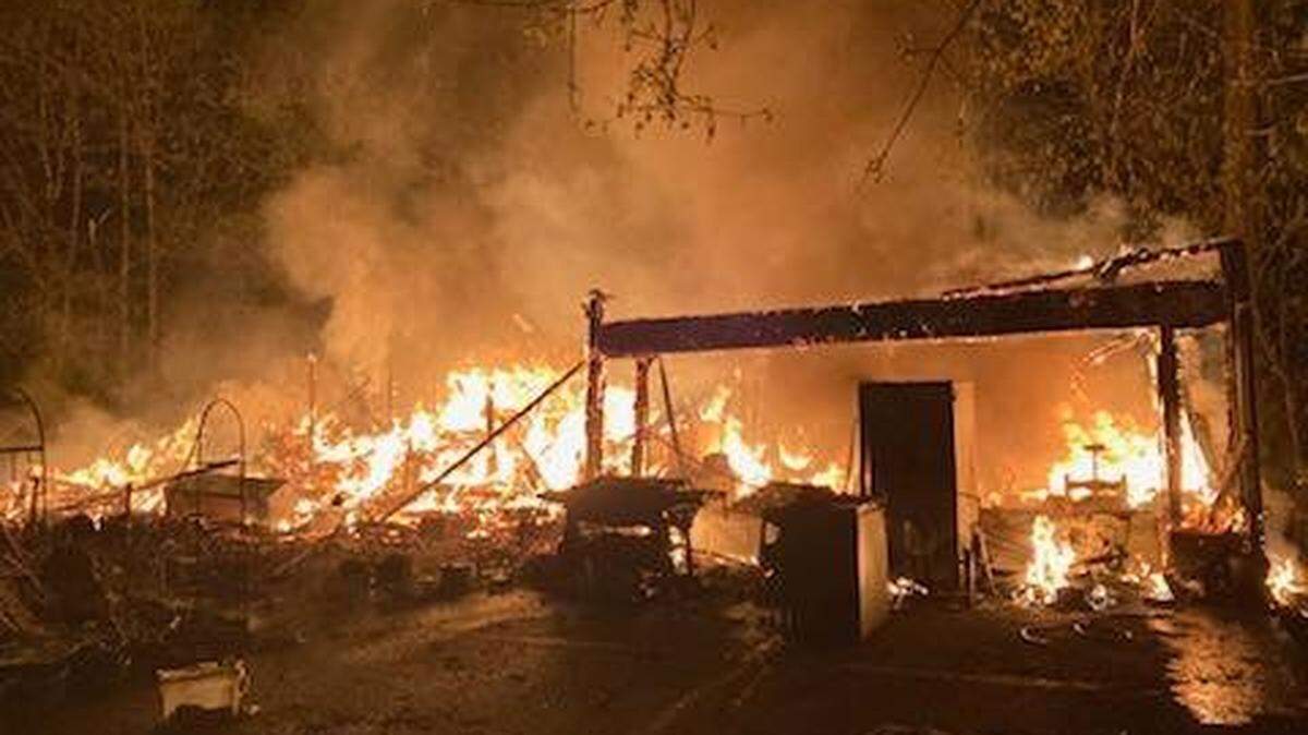 Fire crews responded about 2:25 a.m. Saturday to a fire in the Tenino area that destroyed a residence and likely killed several dogs.