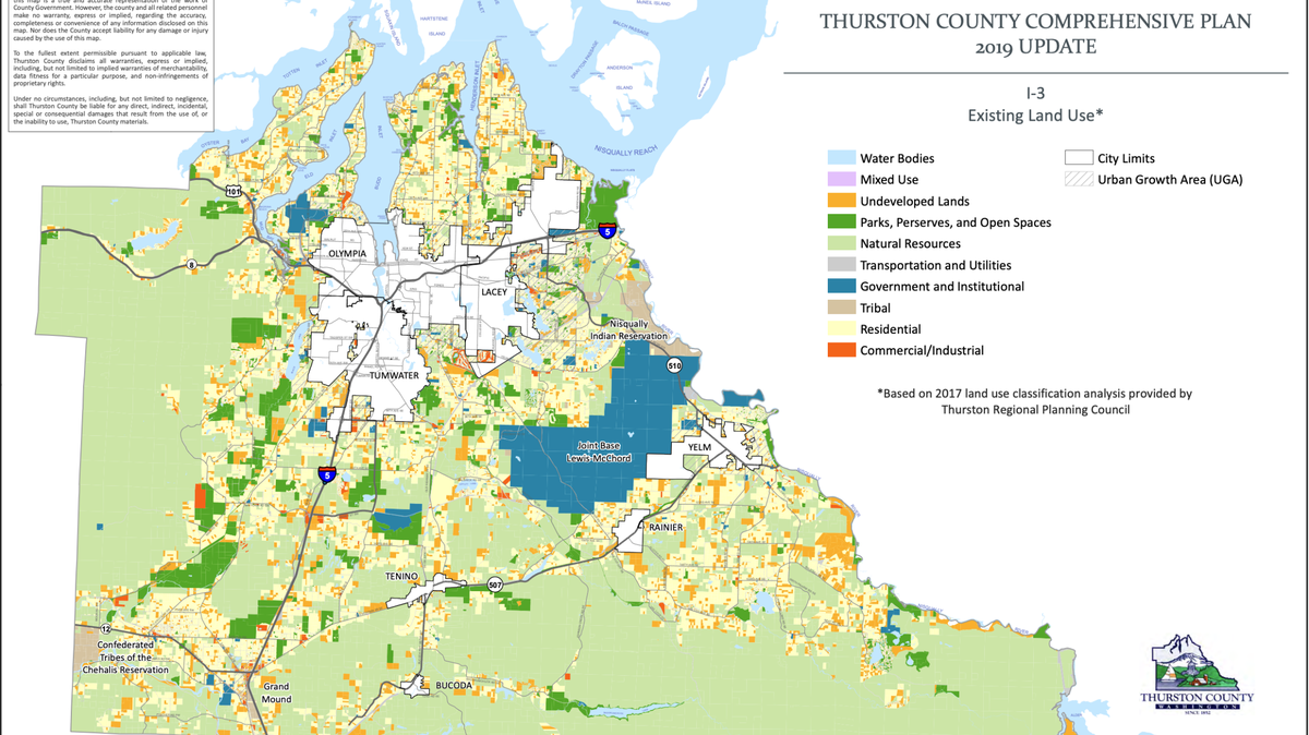 A map of how Thurston County land was used as of 2019.