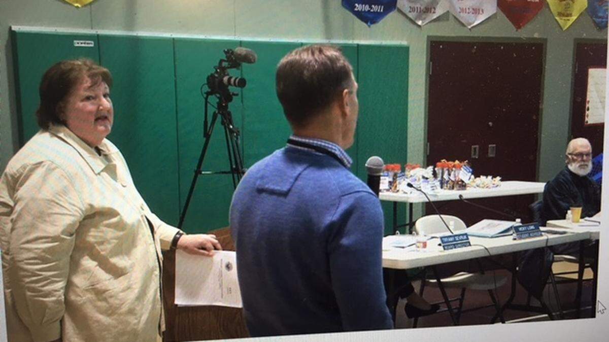 North Thurston Assistant Superintendents Vicky Lamoreaux and Monty Sabin delivered a committee recommendation Tuesday night that there be no change to the traditional school year. School board member Graeme Sackrison can be seen on the right.