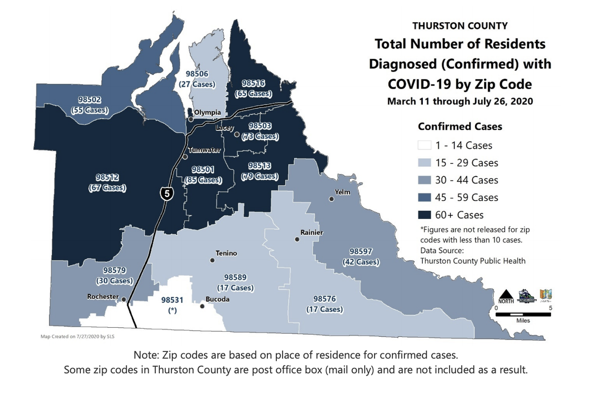 ZIP Code mape of Thurston County breaks down where cases are by ZIP code