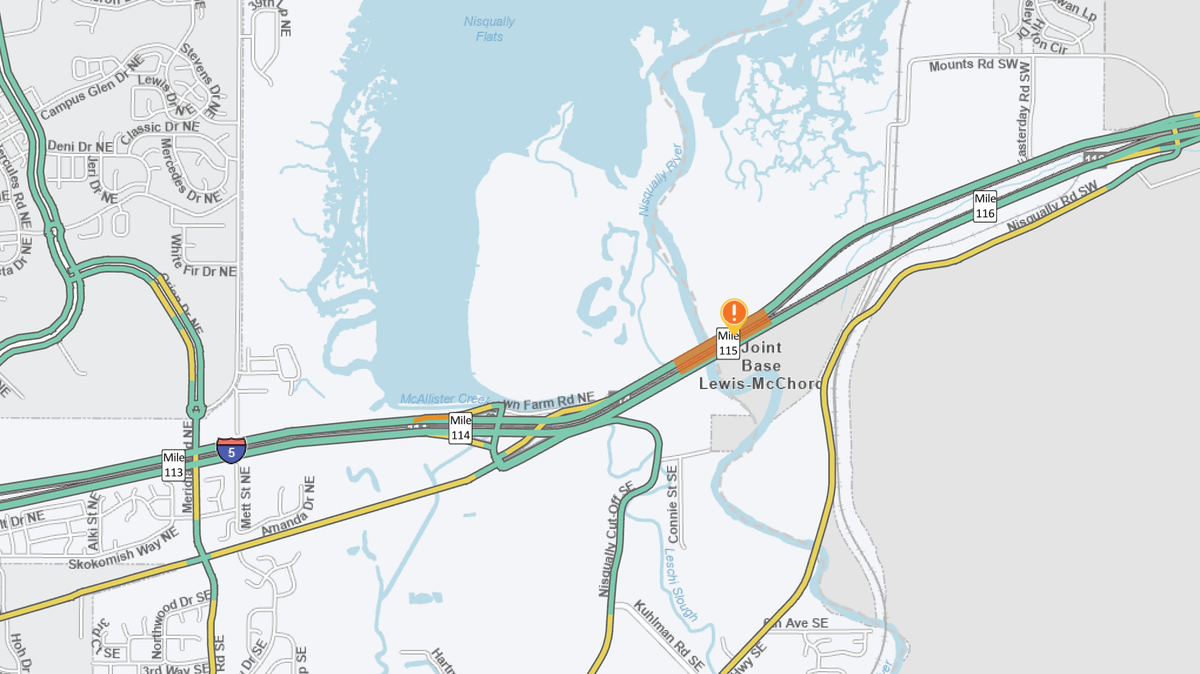 A single lane closure on southbound Interstate 5 is expected to cause congestion and delays during the mornings of Saturday, April 26, and Sunday, April 27, 2025, according to the Washington State Department of Transportation. The agency’s real-time travel maps shows the traffic impacts will occur at the border of Thurston and Pierce counties.