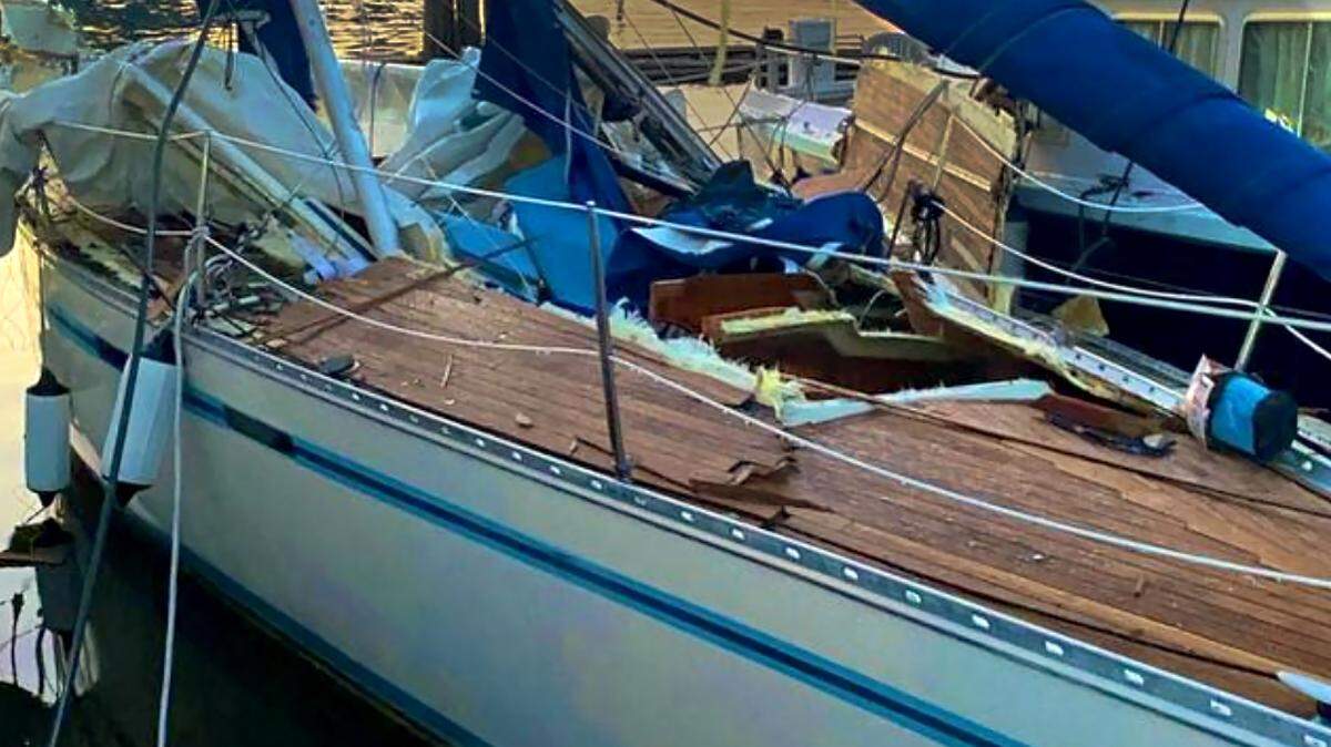 A sailboat was among the vessels damaged when an explosion occurred at West Bay Marina Sunday evening.