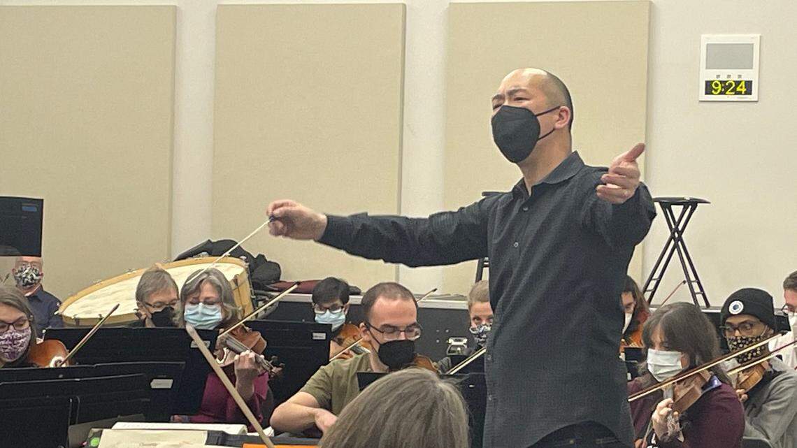 Music director finalist Kelly Kuo takes the baton Sunday with Olympia Symphony