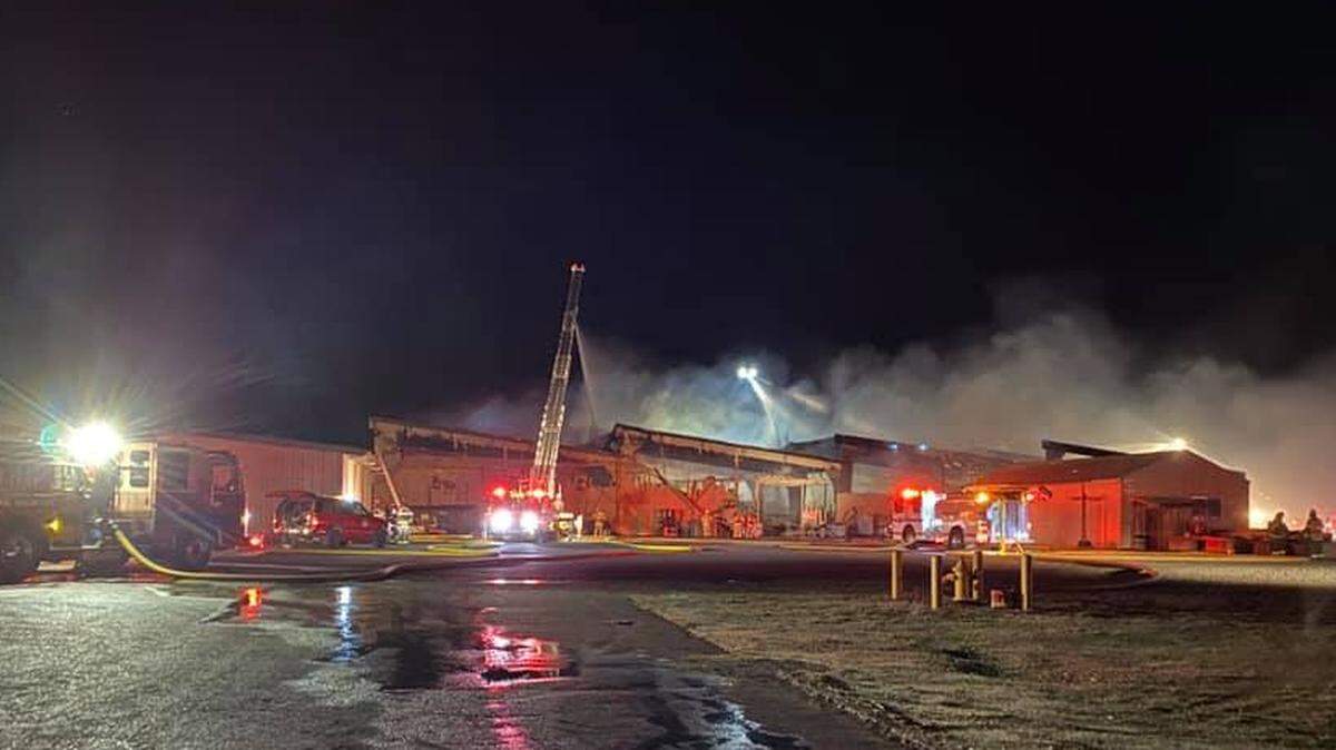 Mason County firefighters respond to a commercial structure fire at the Port of Shelton on Tuesday night. No injuries were reported.
