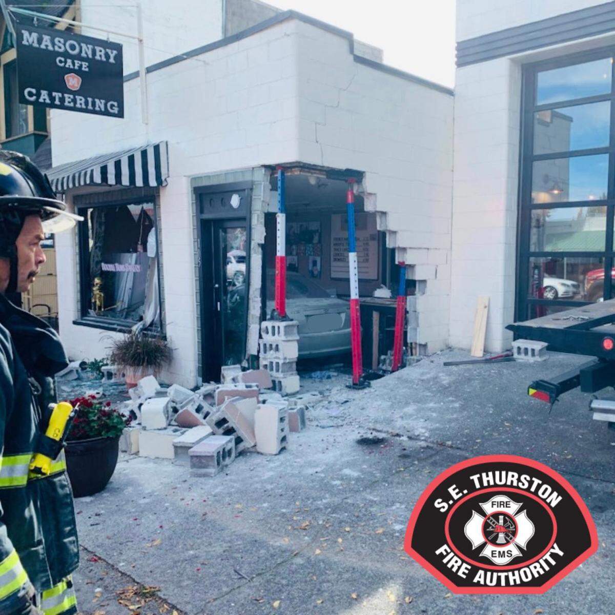 The car vs. building crash was reported Friday afternoon.
