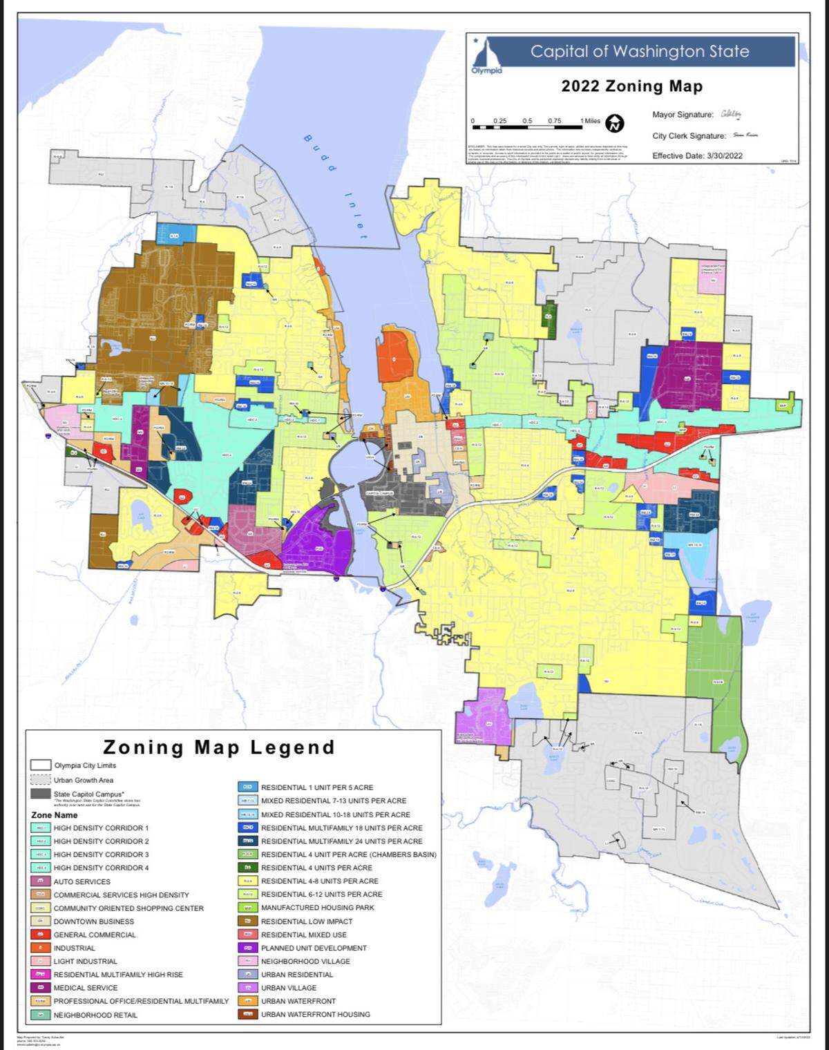 The zoning map for the city of Olympia.