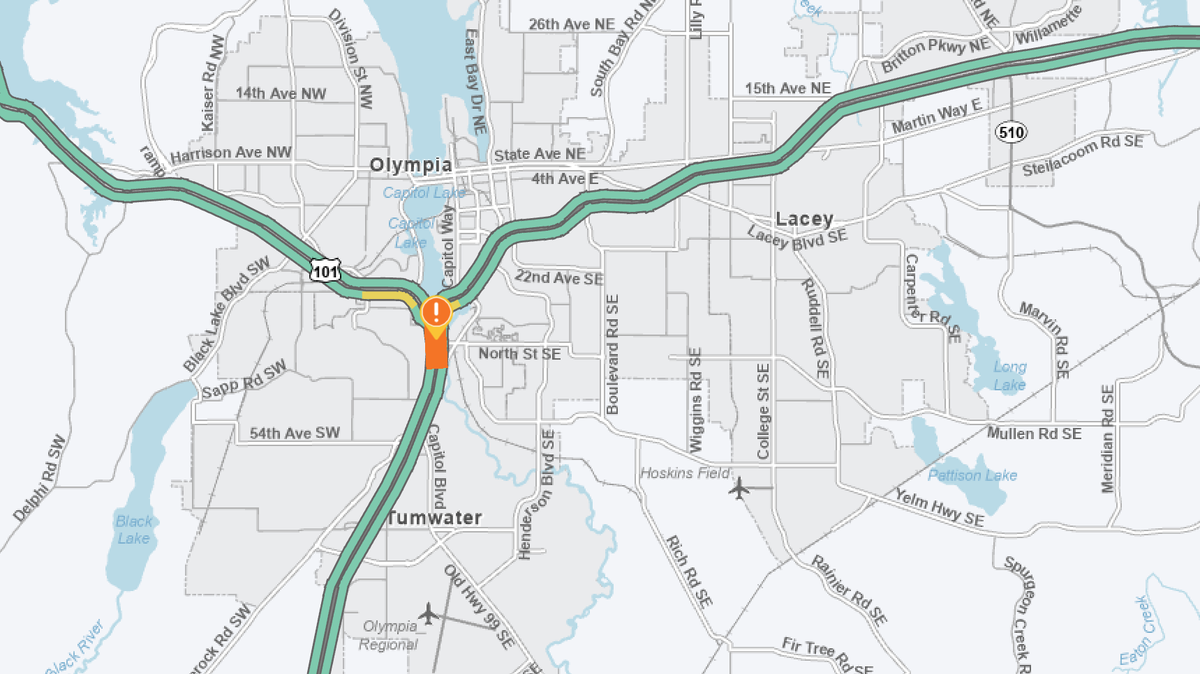Washington state Department of Transportation maintenance crews will close one lane of southbound Interstate 5 near the U.S. 101 interchange Monday, Oct. 13, and Tuesday, Oct. 14.