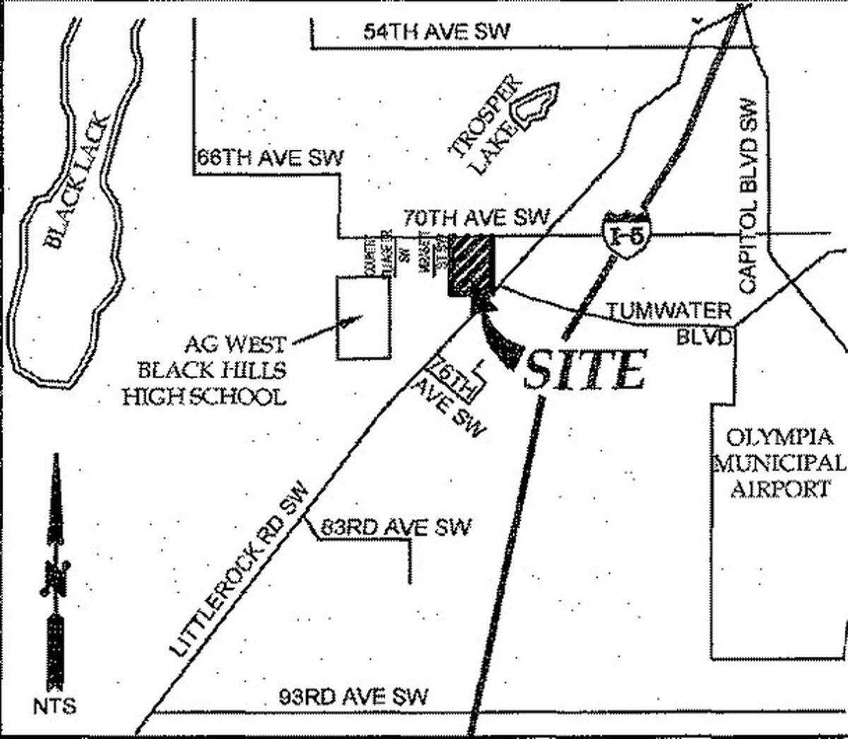 The location of the 84-unit residential development proposal in Tumwater.