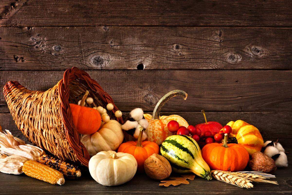 A Thanksgiving cornucopia. A cornucopia is a symbol of plenty that is ancient times actually consisted of a goat’s horn overflowing with flowers, fruit, and corn.