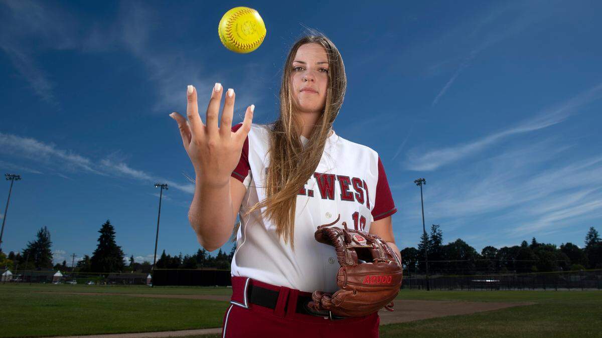 W.F. West High School junior pitcher Kamy Dacus is The Olympian’s 2021 All-Area softball player of the year. She is photographed at W.F. West High School in Chehalis, Washington, on Thursday, June 3, 2021.