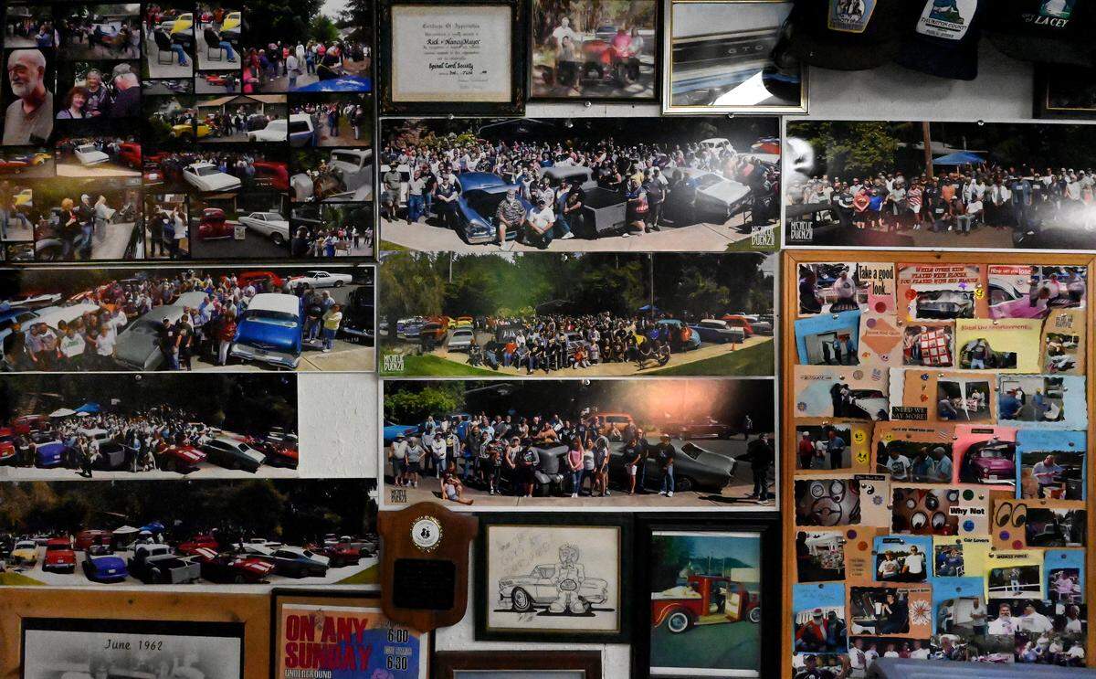 A series of group photos chronicle the annual food collection parties held by the club.