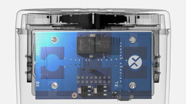 A see through image of an XK300 Sensor sold by Reassurance Solutions LLC. The sensor is designed to detect vital signs of people in prison or jail cells.