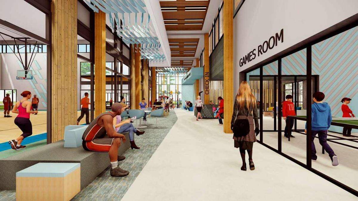 An example concept rendering of the interior of Tumwater’s future community recreation center.
