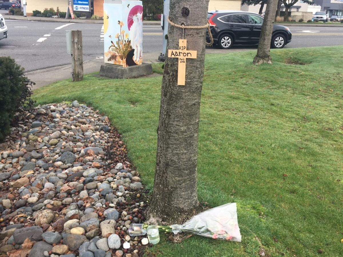 In the wake of Aaron Pollack’s death, a memorial has been created for him at the corner of Fones Road and Pacific Avenue in Olympia.