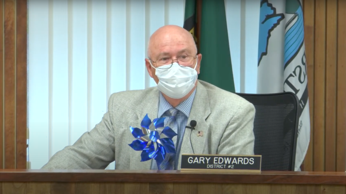 Thurston County Commissioner Gary Edwards voices his opposition to setting a public hearing for a proposed sales tax increase that would fund affordable housing. During a county commission meeting on Tuesday, Edwards said he felt a public hearing was premature and he opposed any councilmanic action to impose a sales tax increase.