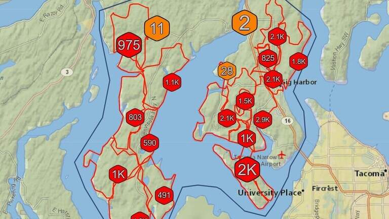 Widespread power outages reported in Gig Harbor because of fire, utility says