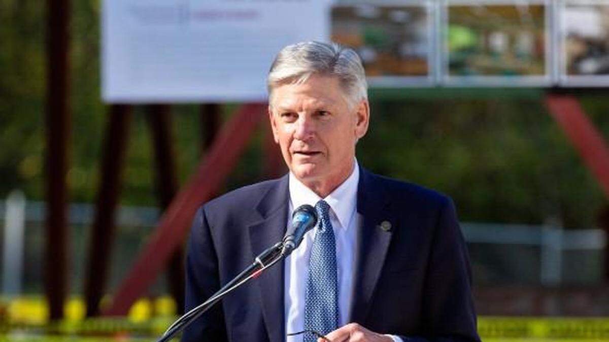 Saint Martin’s University President Roy Heynderickx at the Ernsdorff Center groundbreaking in 2018. Heynderickx has announced he will retire at the end of the 2021-22 academic year.