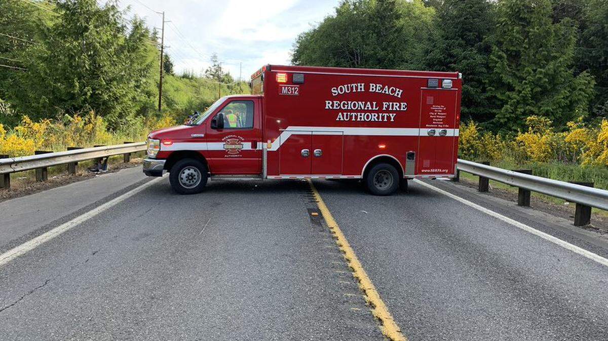 An emergency response vehicle at the scene of a double fatality in Grays Harbor County on Monday, June 7, 2021.