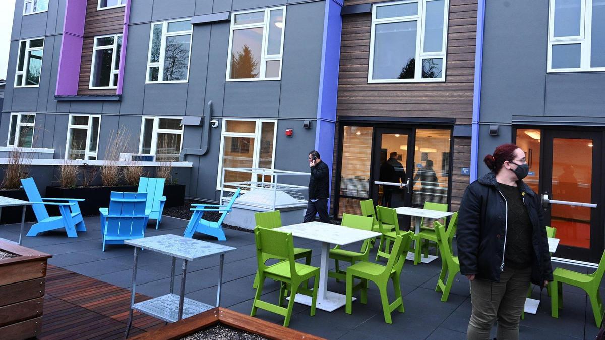Unity Commons, which contains 65 apartments that will be managed by Low Income Housing Institute along with a 58-bed homeless shelter operated by Interfaith Works, was dedicated during a Dec. 21, 2021 ceremony. The facility is located at 2828 Martin Way E. in Olympia, Wash.