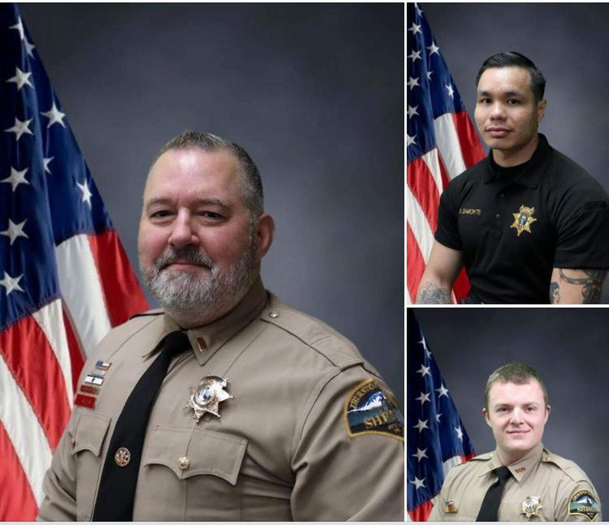Clockwise from left: Lt. Dave Rodgers and corrections Deputies Ricardo Samonte and Trenton Lapp.