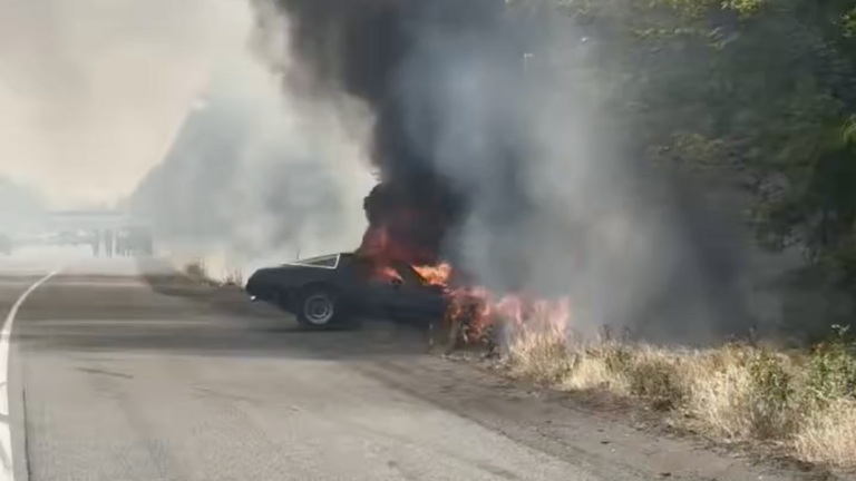 Black smoke billows over I-5 in Thurston County from car fire, State Patrol says