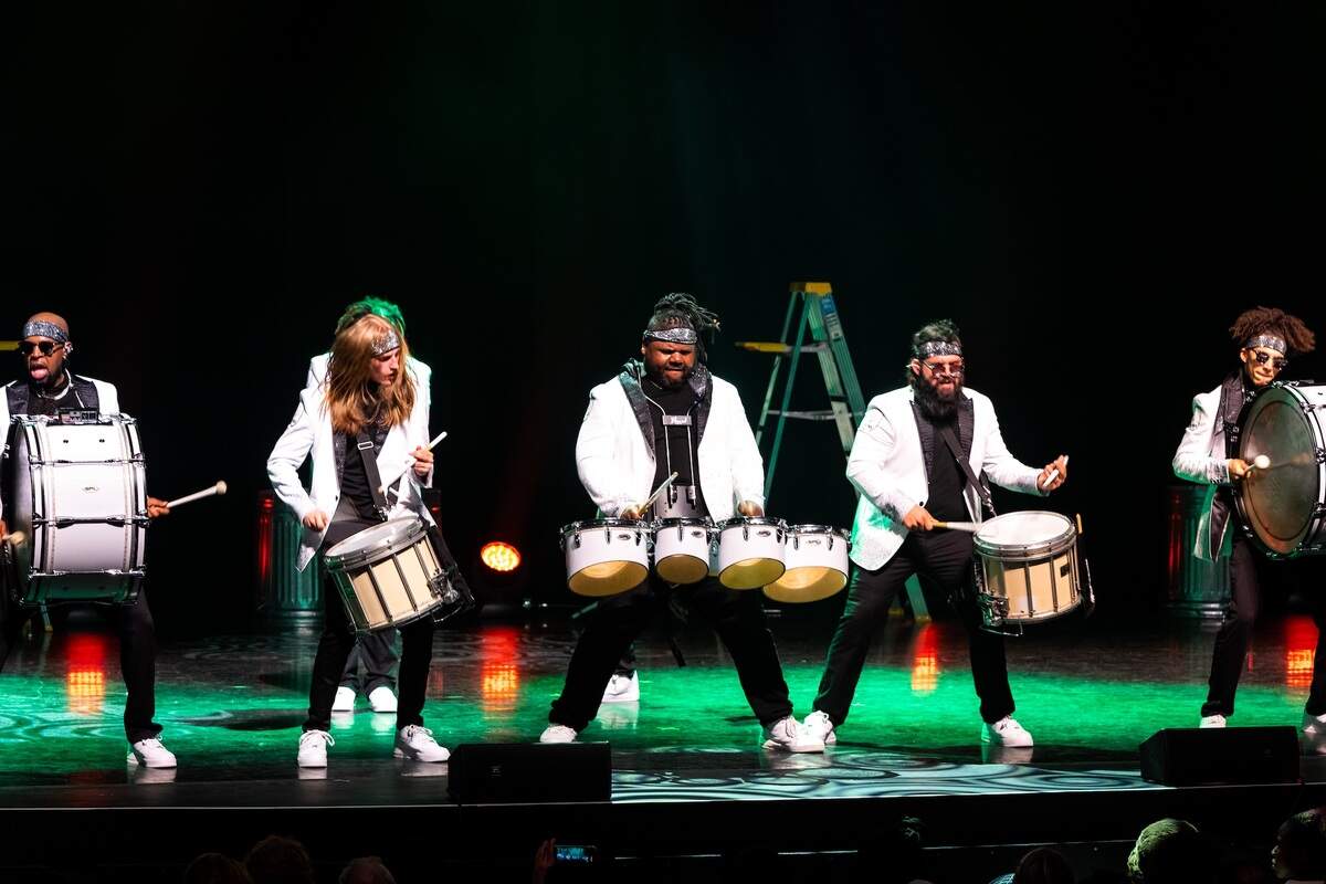The Pack Drumline, performing Wednesday, Jan. 15, in Olympia, mixes drumming with high-intensity choreography.