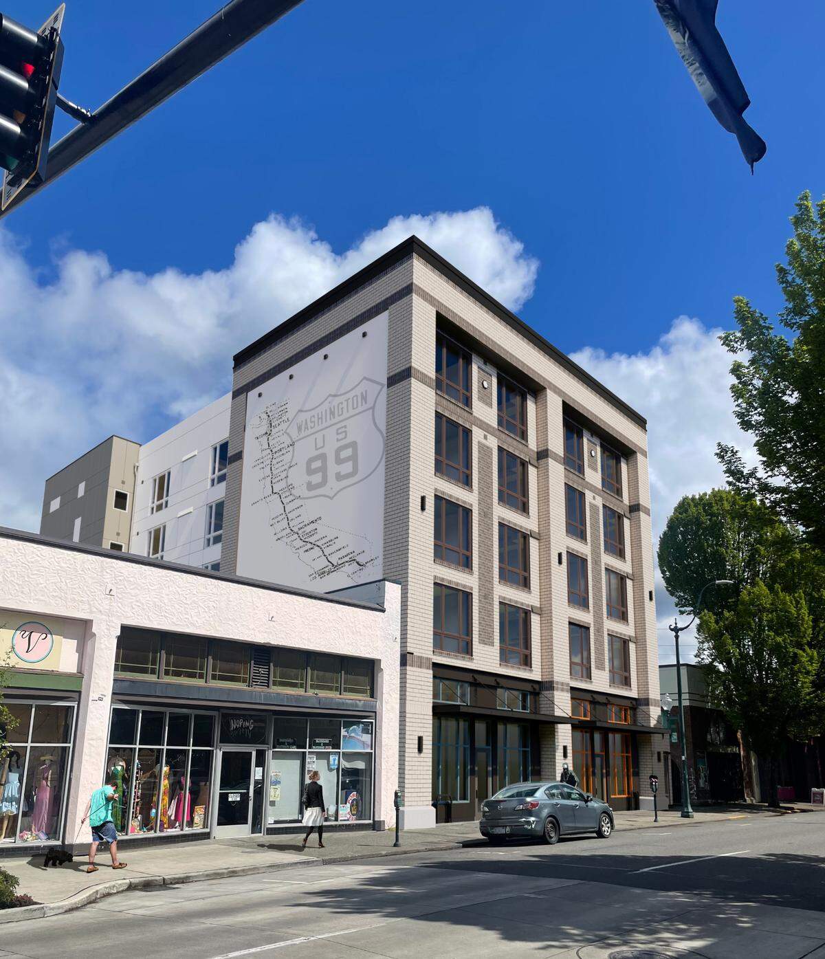 A rendering of the completed Old 99 mixed-use development in downtown Olympia.