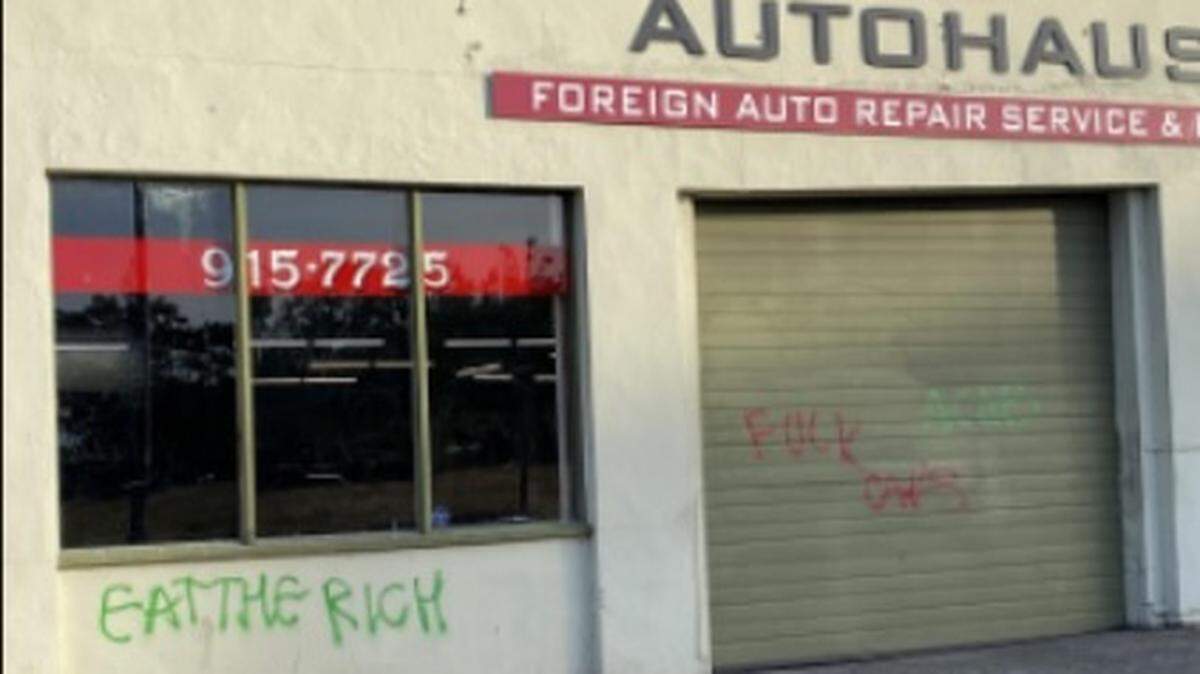 This downtown Olympia business was among several that were tagged with graffiti during a protest the night of June 21.