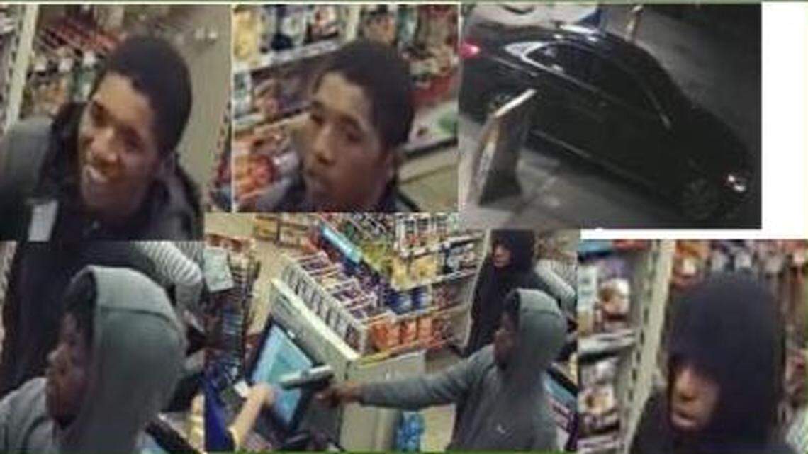 After two men put gas in their car and bought Gatorade at a Grand Mound AM/PM convenience store Tuesday morning, they returned 20 minutes later and robbed the place, according to the Thurston County Sheriff's Office.
