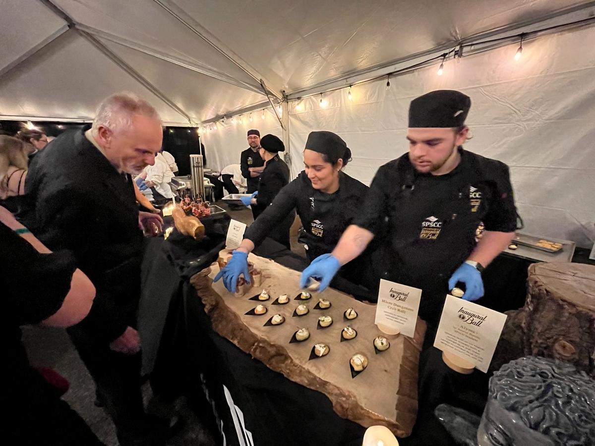 South Puget Sound Community College culinary students display their hors d’oeuvres at the 2025 inaugural ball at the State Capitol on Wednesday evening, Jan. 15.
