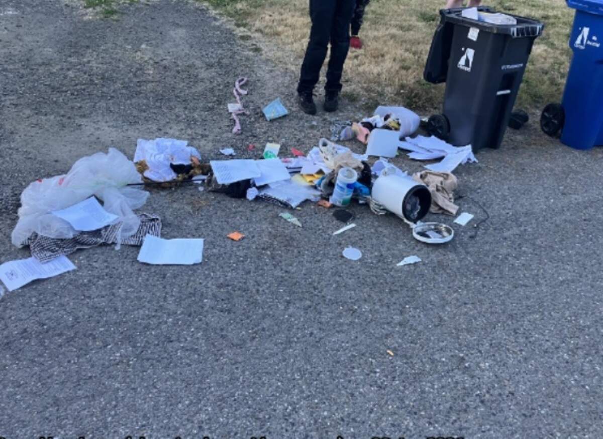 Some of the garbage found strewn about in the 1300 block of Thurston Avenue Northeast on the evening of June 22.