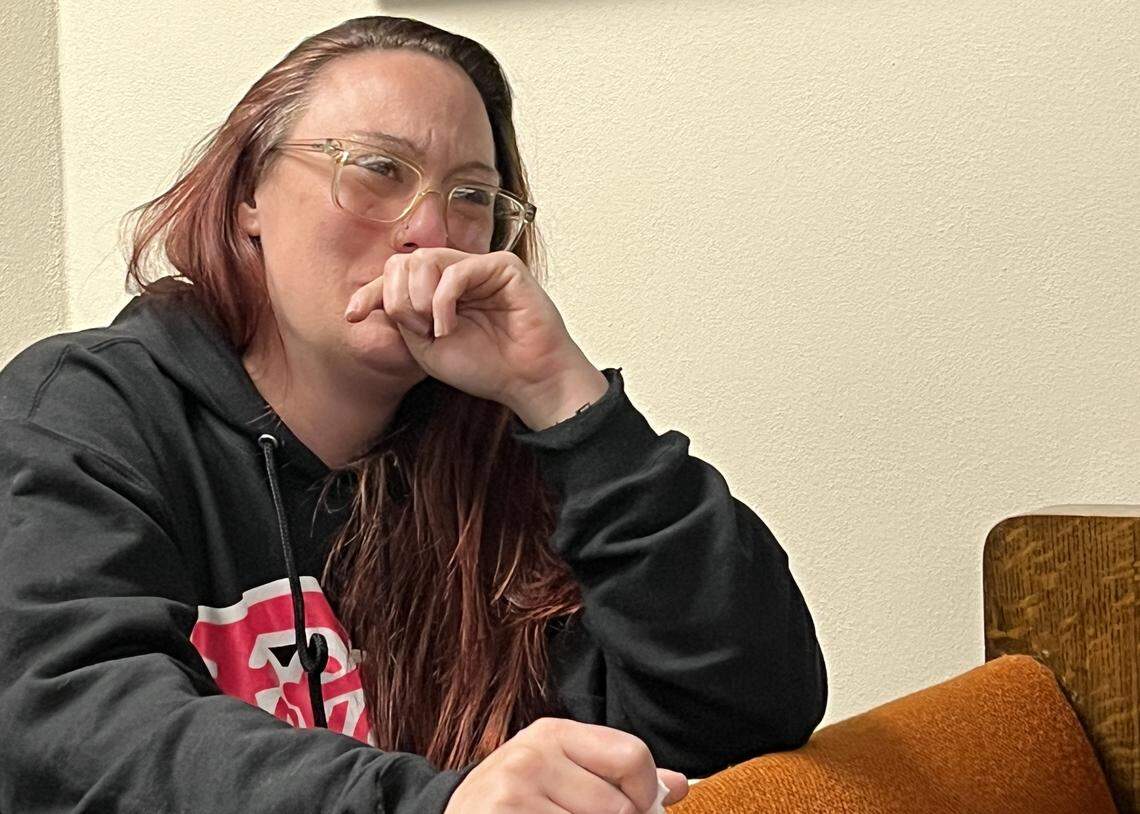 Christine Borgen listens during the Nov. 19, 2025, preliminary hearing before Thurston County Superior Court Judge John Skinder for 20-year-old Lacey resident Trequanne Trenelle Wilson Mason. Prosecutors accuse Wilson Mason of the drive-by shooting that killed Borgen’s sons, 16-year-old Alexander Borgen, and 17-year-old Deven Borgen, on Nov. 14, 2025, in Lacey.