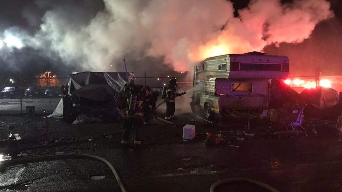 Firefighters responded to a fire in a recreational vehicle parked at Washington Street Northeast and B Avenue in downtown Olympia Wednesdsay night.