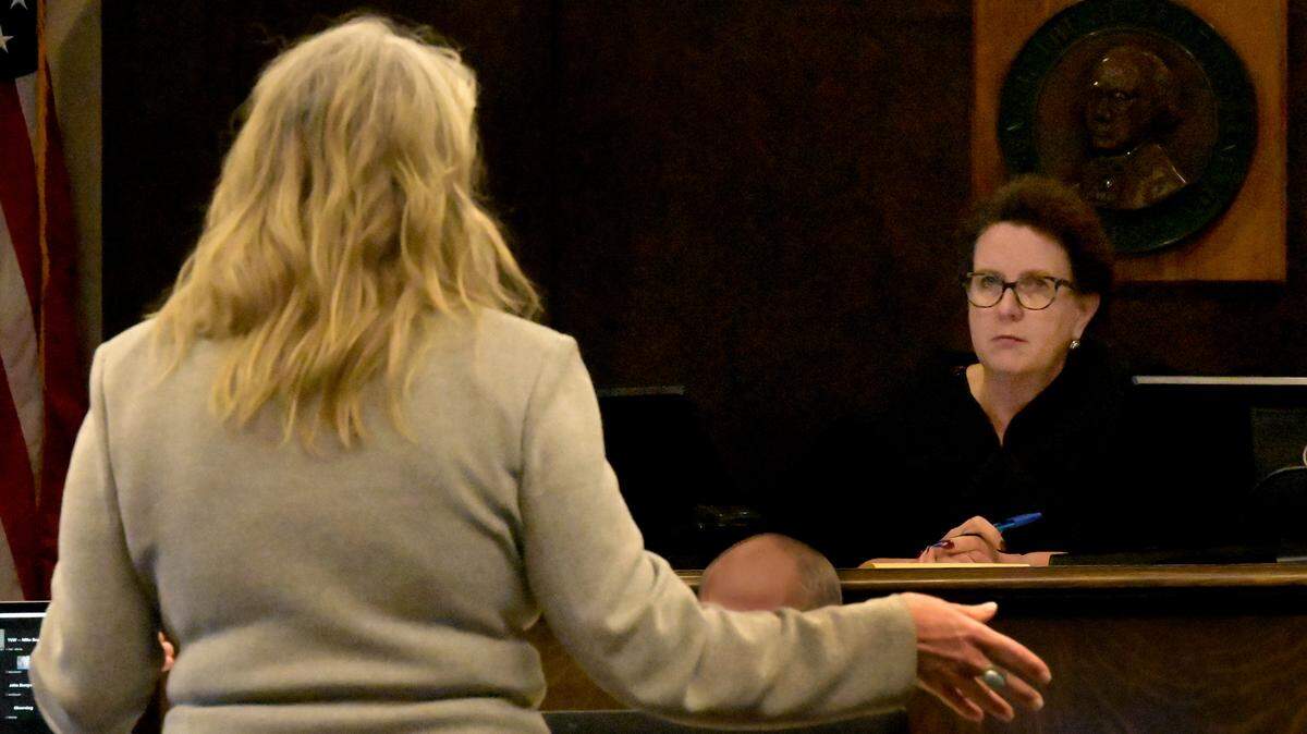 Plaintiffs attorney Joan Mell states her arguments before Judge Anne Egeler in Thurston County Superior Court on Friday, Nov. 17, 2023 regarding the case of Jamie Nixon et al v State of Washington et al, concerning public records and legislative privilege.