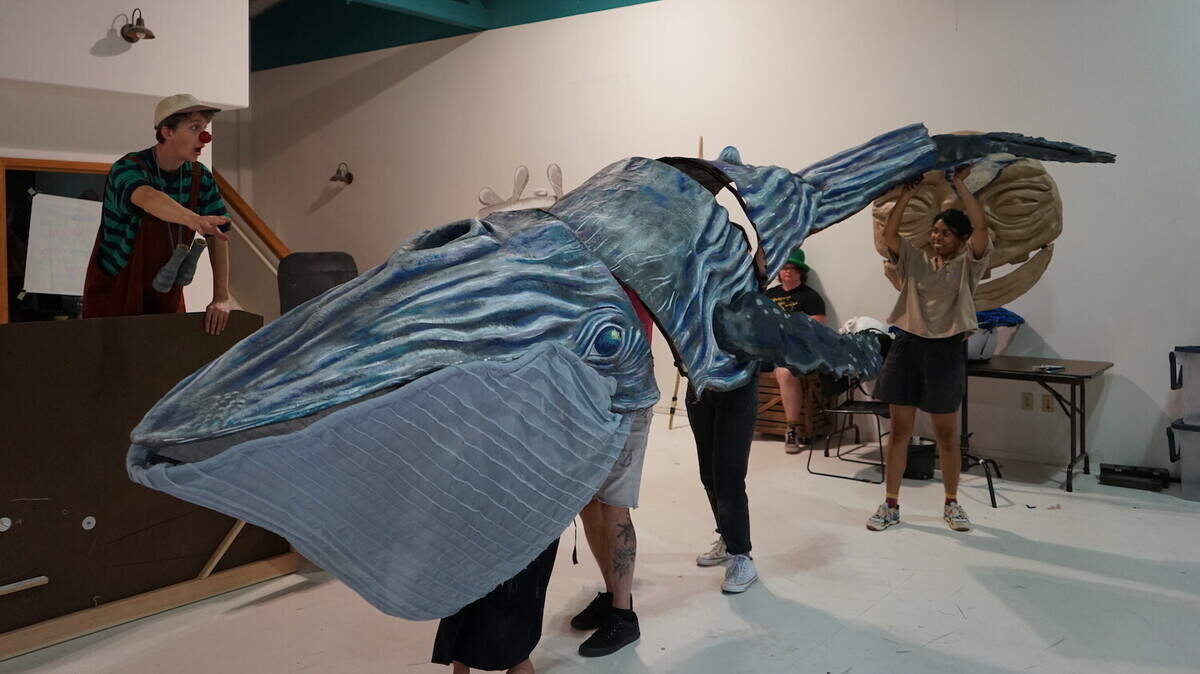 A huge humpback whale is among the mysterious creatures inhabiting String and Shadow Puppet Theater’s “Ship of Fools.”