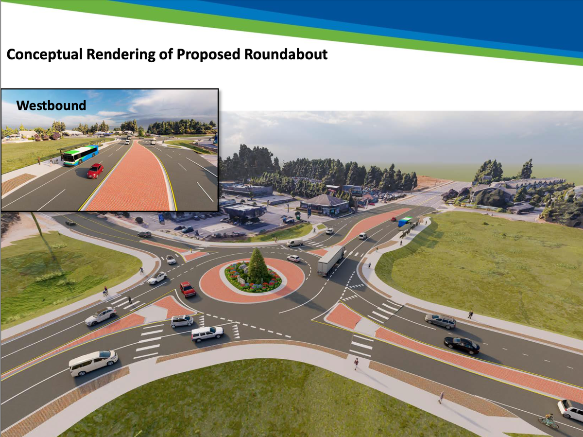 An early conceptual drawing of Intercity Transit’s proposed East Martin Way Gateway Station Roundabout. Peter Stackpole, Development Director for Intercity Transit, said the drawing was done prior to a preliminary engineering and design phase so the final proposal may look very different.
