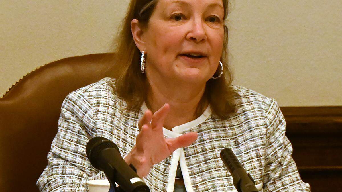Sen. June Robinson (D-Everett) speaks during a press event last month in Olympia. Robinson serves as chair of the Senate Ways & Means Committee.