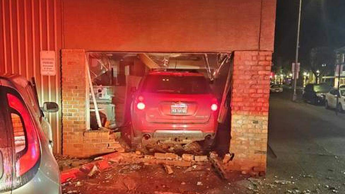 The driver crashed into the building, then ran off, according to Centralia police.