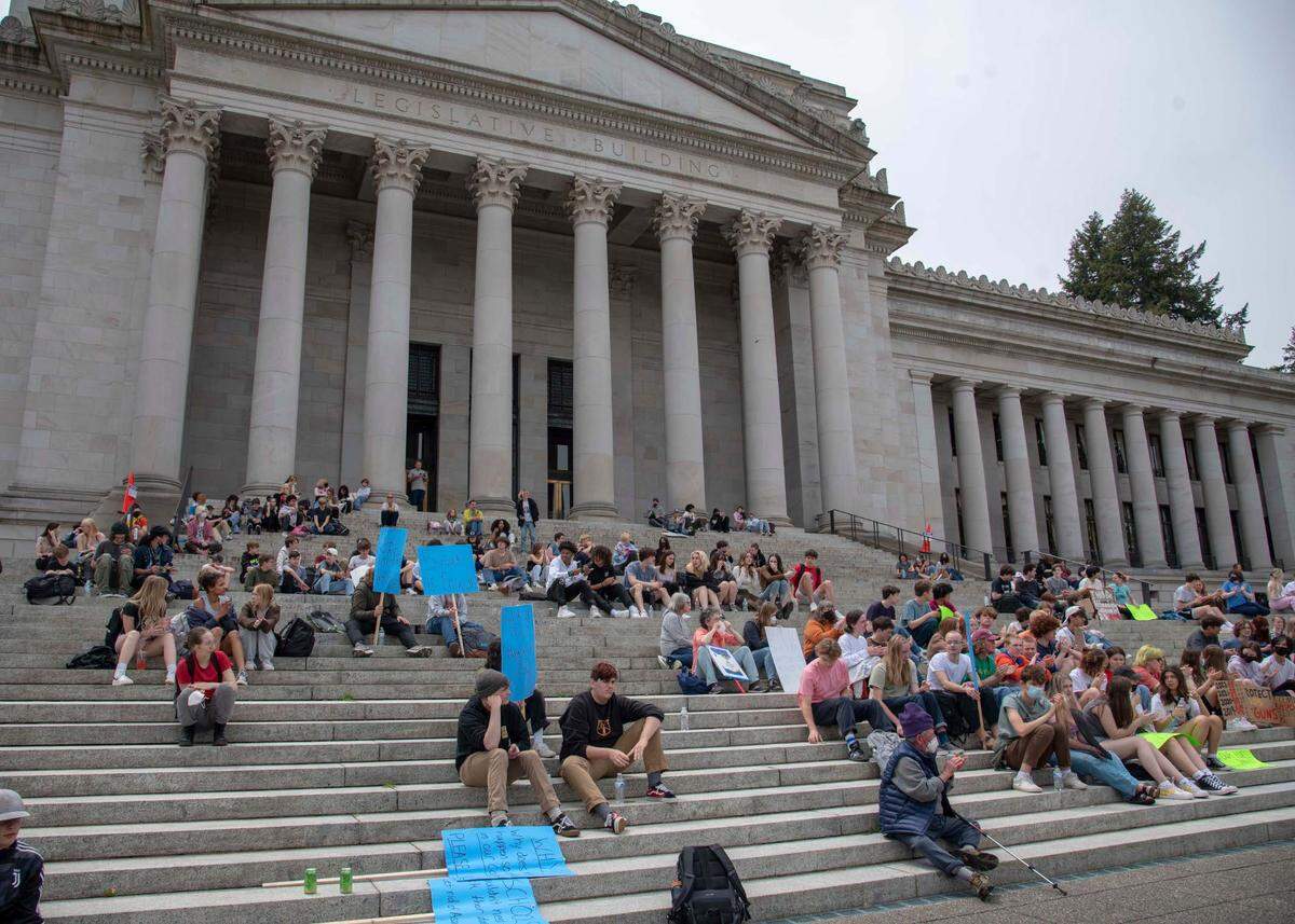 Students from Olympia high schools and middle schools held a walkout Wednesday in protest of gun violence and police response to the Uvalde mass shooting. Students met at the state Capitol in Olympia where they held a rally.