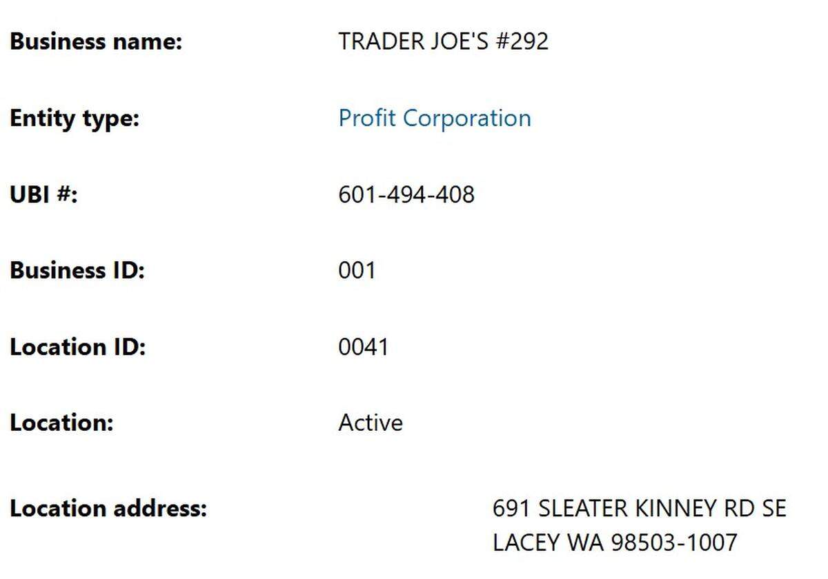 Washington state Department of Revenue data shows a forthcoming Trader Joe’s at 691 Sleater Kinney Road SE.