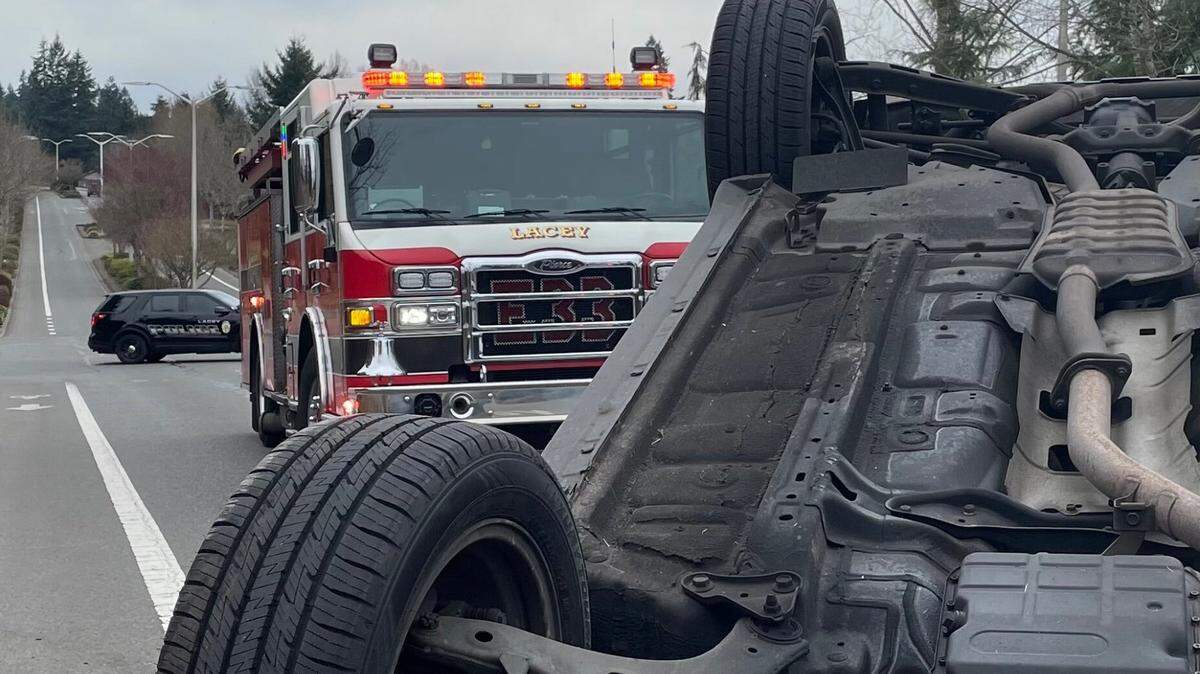 Lacey Fire District 3 responded to a single-vehicle rollover on Sunday afternoon in the 5400 block of Mullen Road Southeast in Lacey. 
