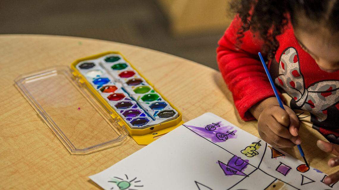 A child colors a picture at the new preschool at Tacoma Rescue Mission’s Adams Street Family Shelter Friday, Dec. 22, 2017. A small, $1,500 grant through South Sound Together/Tacoma Children’s Museum has made it possible for the Adams Street Shelter to open a preschool serving the children of people experiencing homelessness. The children find routine in the lessons and activities they find at the preschool, according to preschool specialist Cassandra Jackson.