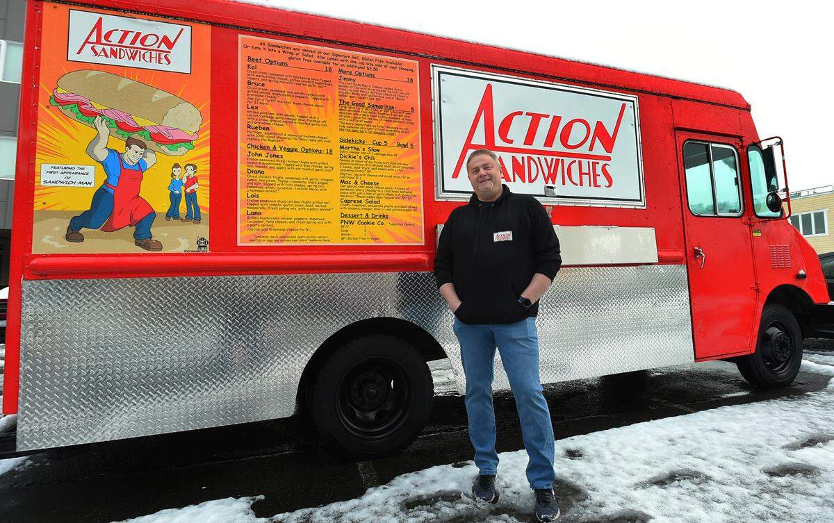 Action Sandwiches’ food truck owner Mark Place is excited about opening soon his new location just outside of the Three Magnets Brewing Co. in downtown Olympia.