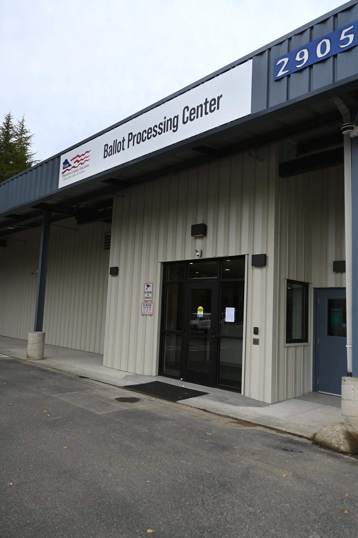 The exterior of the renovated Thurston County Ballot Processing Center in Tumwater.