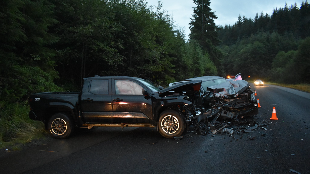 Two trucks collided north of Raymond in Grays Harbor County on U.S. 101 in the early morning of Aug. 20, 2024, according to Washington State Patrol.