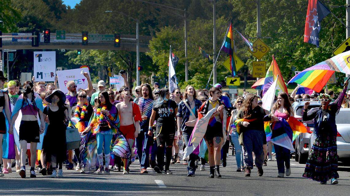 Hundreds of participants gathered on the Capitol Campus in Olympia in 2023 before forming the Unity March for LGBTQ+ Rights. Spectators along Capitol Way cheered as the march made its way to the Port Plaza.