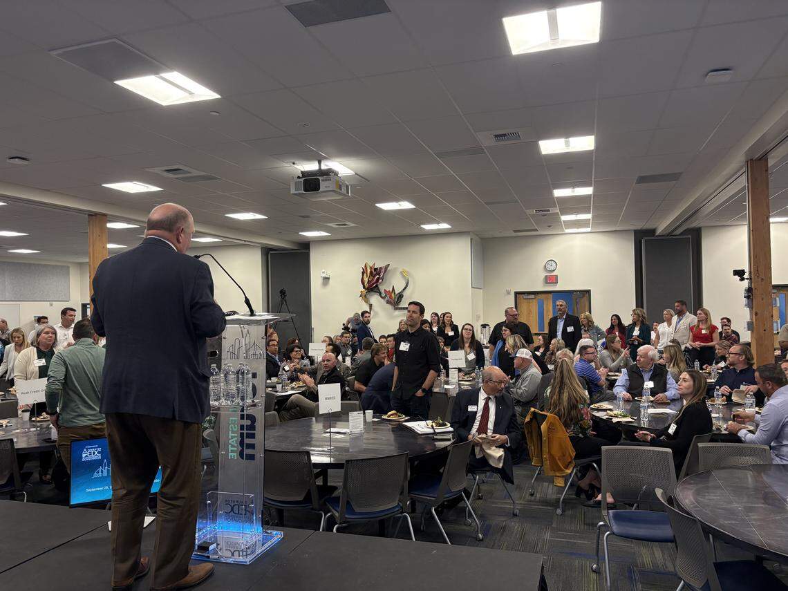 Thurston County EDC Executive Director Michael Cade addresses the audience at the EDC’s real estate forum in September.