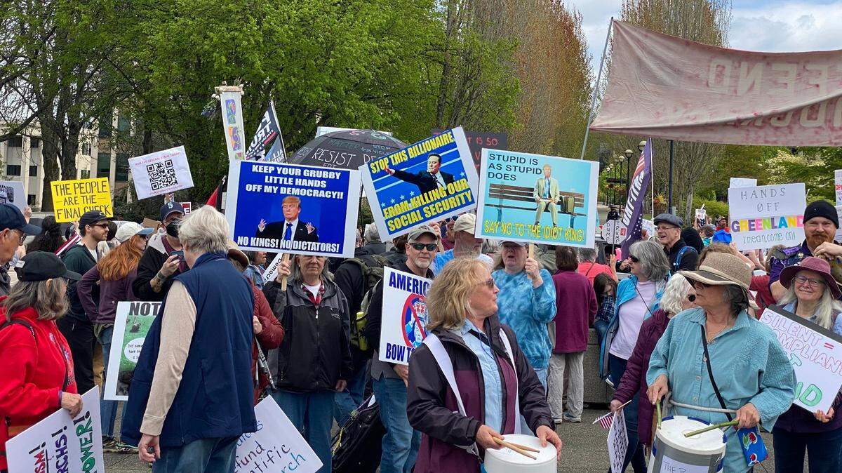 Nearly 2,000 people gathered on the Capitol Campus on Saturday, April 19, 2025, to protest a wide array of policies and actions implemented by President Donald Trump since he took office in January.